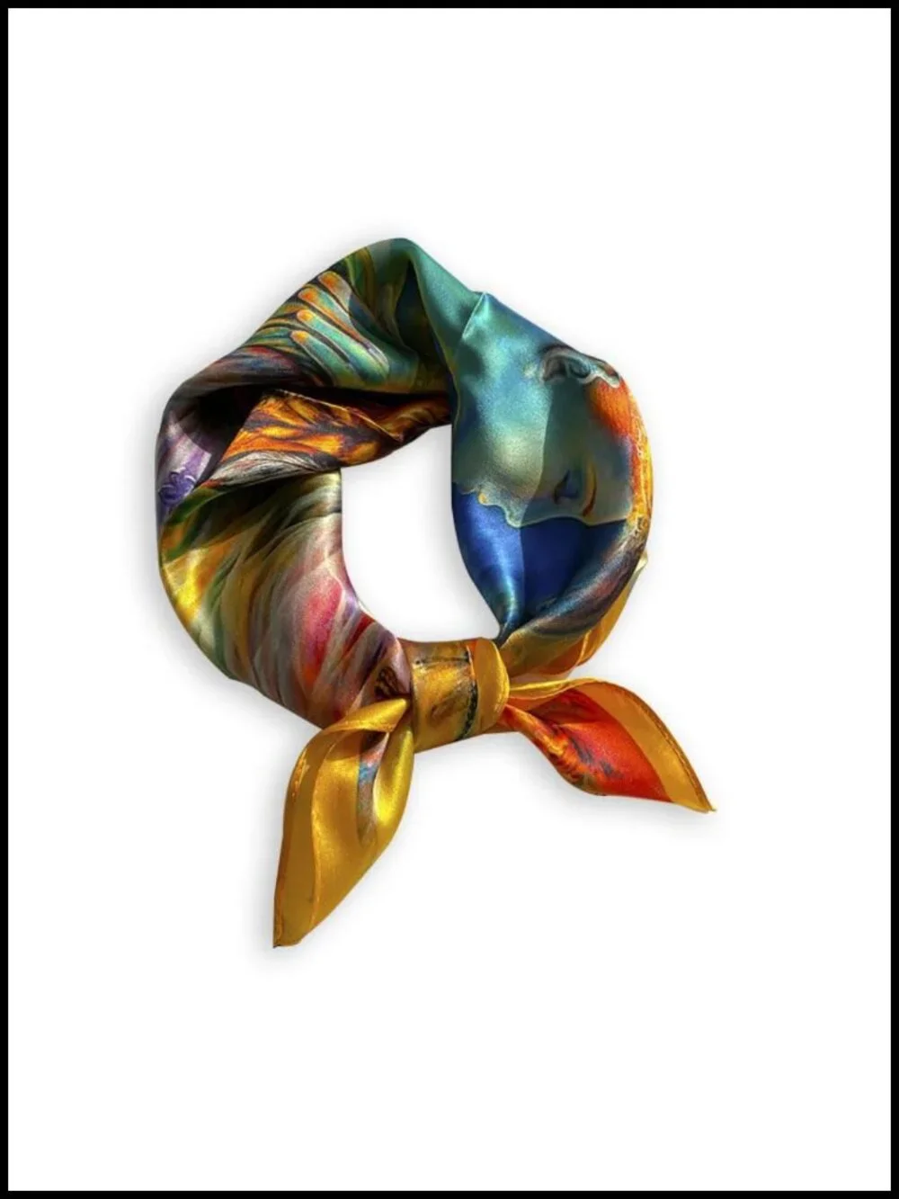 100% Mulberry Silk Neck Scarf 21x21 Lightweight Neckerchief Digital Print